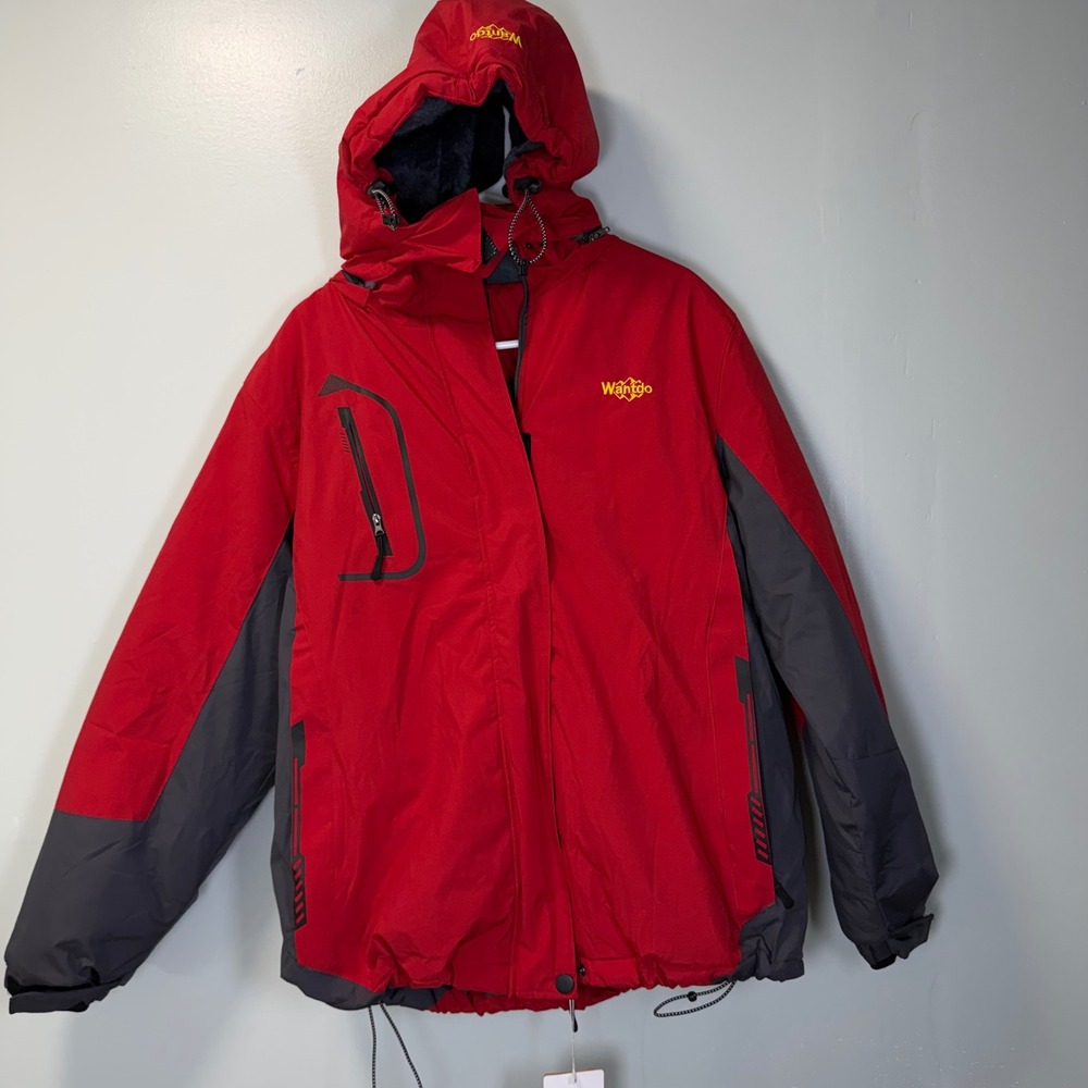 Women's Wantdo Waterproof Ski Snow Rain Jacket Hooded Red Size XL‎ NWT